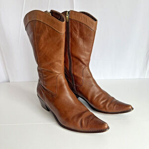 Vintage Anne Klein Women’s Foster Mid Calf Western Carmel Brown Boots Size 7 M